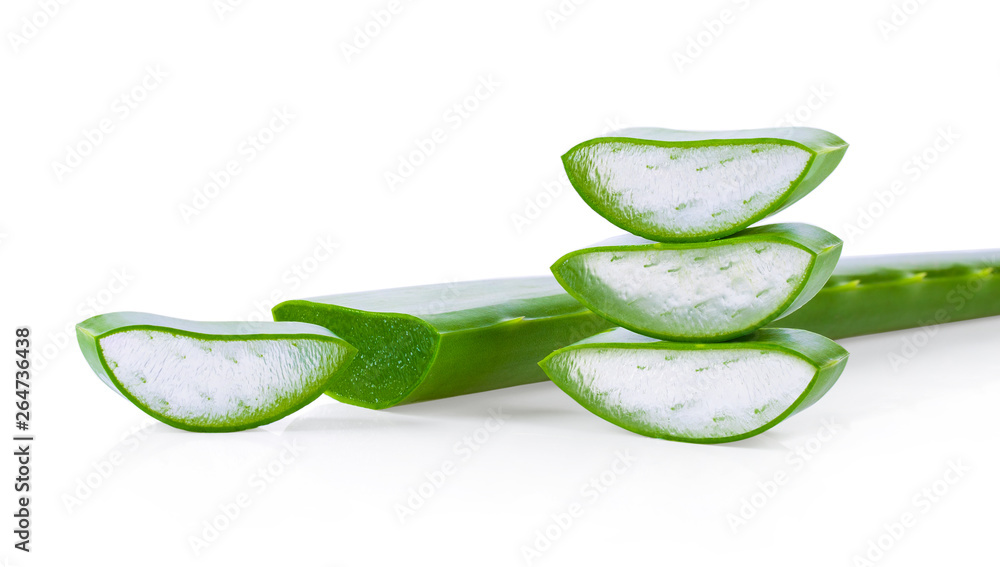 Aloe vera fresh leaves with slices on white background. full depth of field Aloe vera fresh leaves with slices on white background. full depth of field