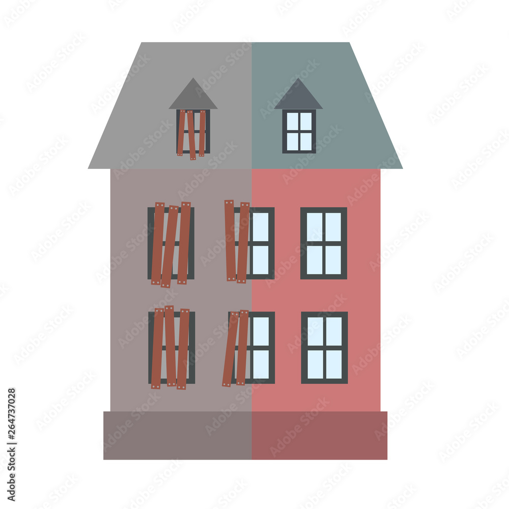 Renovation building House before and after repair vector illustration. Renovation building House before and after repair vector illustration.