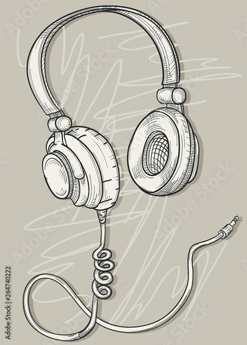 Monochrome hand drawn musical headphones