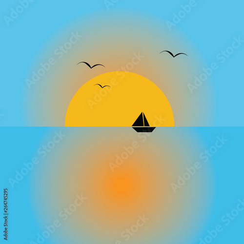 Sunset and boat Vector © Ana