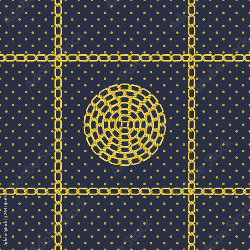 Seamless pattern with retro hand-drawn sketch golden chain on dark background. Drawing engraving texture. Great design for fashion, textile, decorative frame, yacht style card.