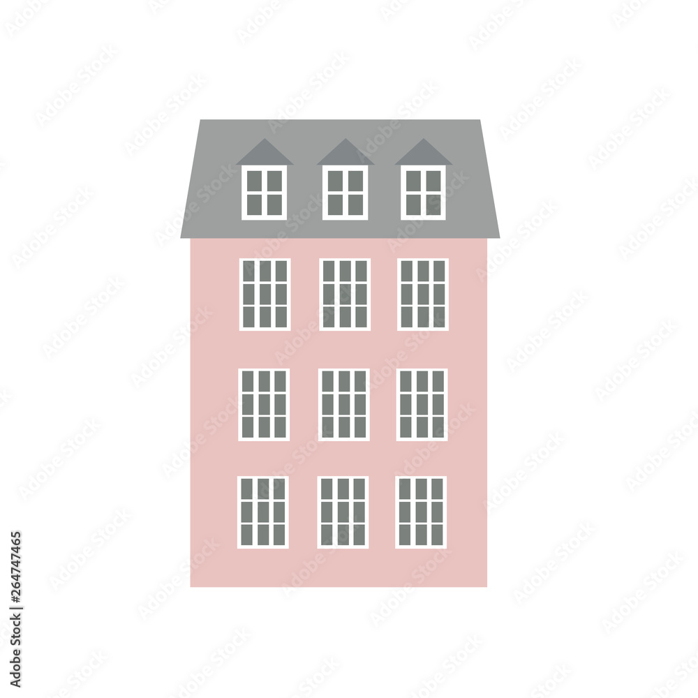 City town house vector facade face side street view city modern world house building cartoon architecture illustration