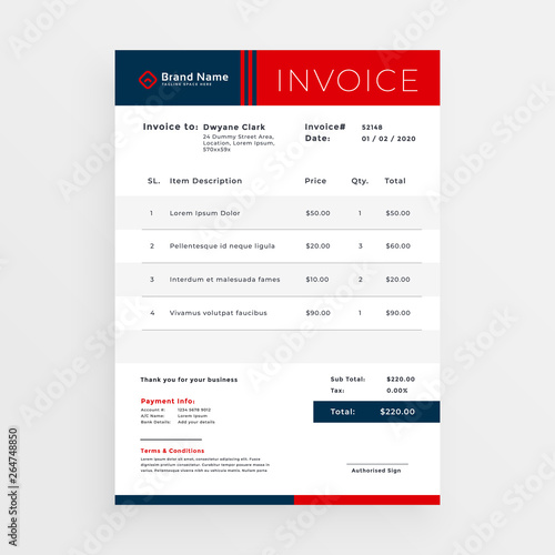 professional red invoice template design