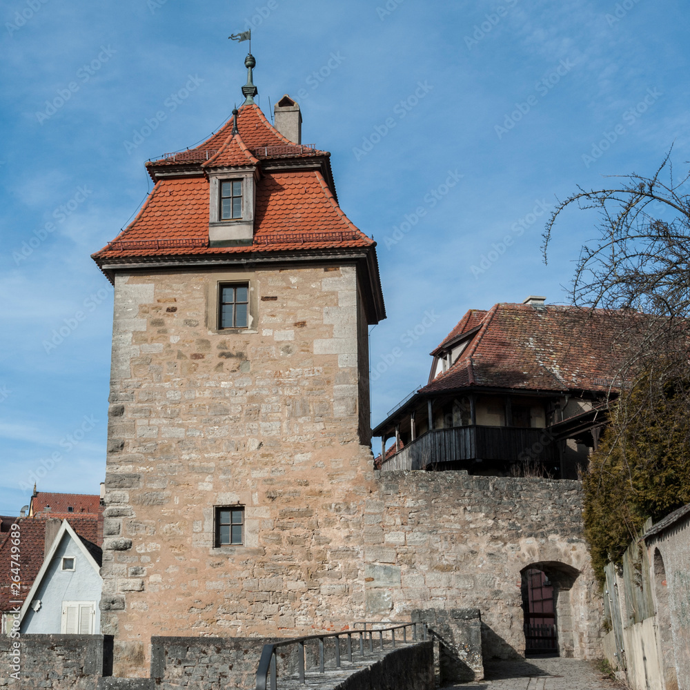 ROTHENBURG OB DER TAUBER, GERMANY - MARCH 05, 2018: Rothenburg ob der Tauber an historic and medieval town and one of the most beautiful villages in Europe, Germany, ROTHENBURG OB DER TAUBER, GERMANY - MARCH 05, 2018: Rothenburg ob der Tauber an historic and medieval town and one of the most beautiful villages in Europe, Germany,