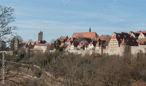 ROTHENBURG OB DER TAUBER, GERMANY - MARCH 05, 2018: Rothenburg ob der Tauber an historic and medieval town and one of the most beautiful villages in Europe, Germany, 