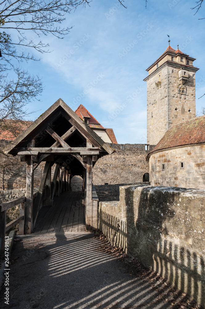 ROTHENBURG OB DER TAUBER, GERMANY -  MARCH 05, 2018:  Rothenburg ob der Tauber an historic and medieval town and one of the most beautiful villages in Europe, Germany, 