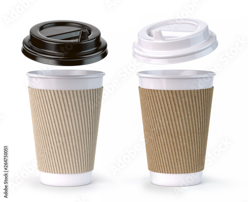 Paper coffee cups isolated on white background. Mock up .