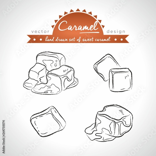 caramel. Hand drawn collection of vector sketch detailed sweetness. Isolated	