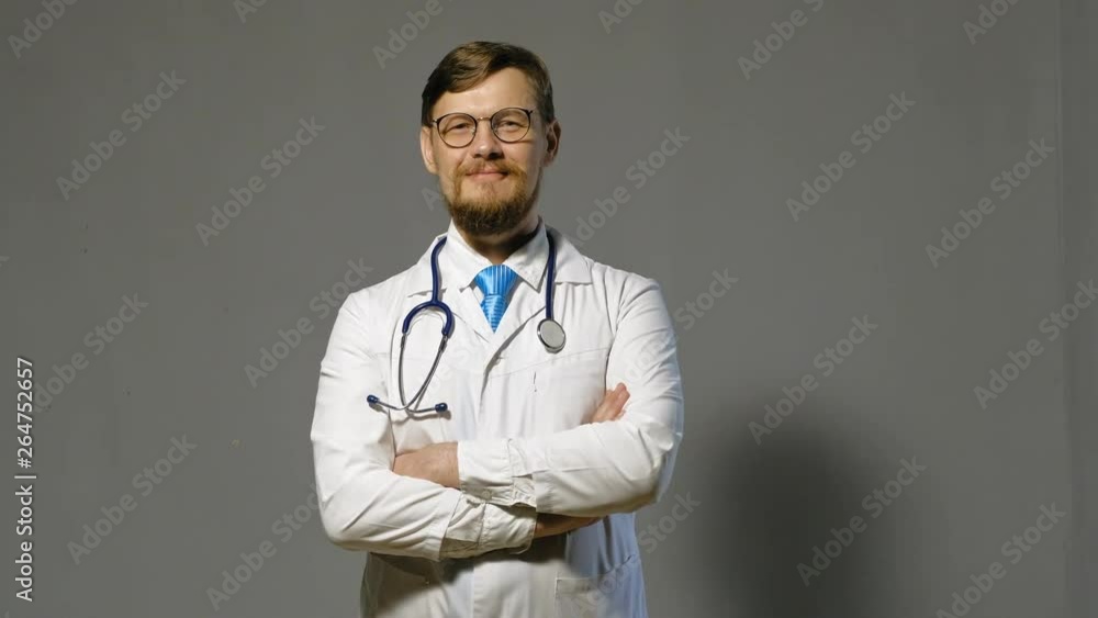 doctor man in white coat on gray background, medicine concept doctor man in white coat on gray background, medicine concept