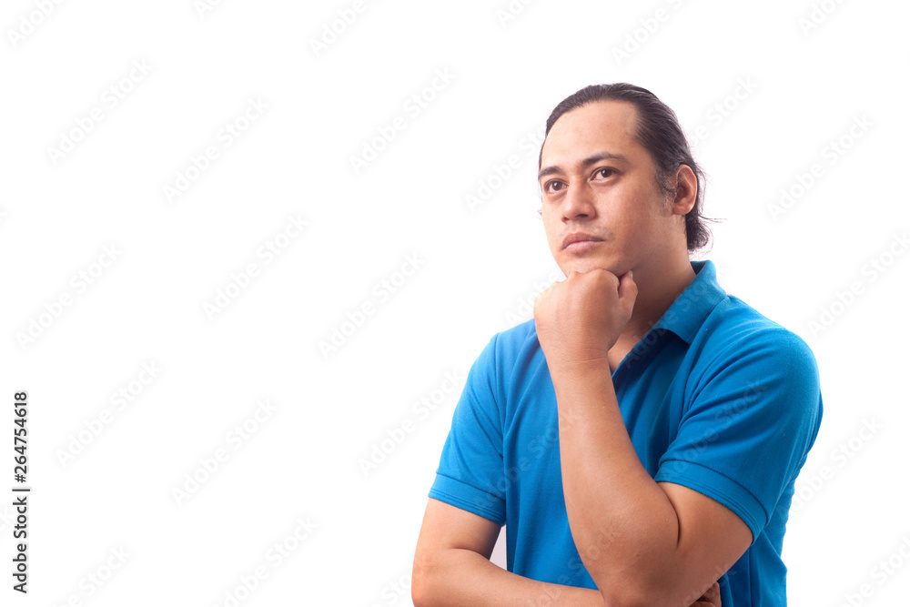 Funny Young Man Thinking Expression, Looking to The Side Funny Young Man Thinking Expression, Looking to The Side