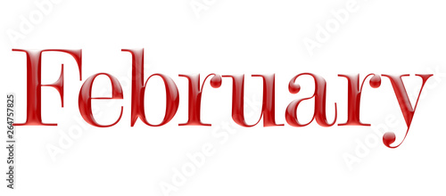 Metallic embossed alphabet, monthly calendar, february, 3d illustration