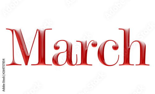 Metallic embossed alphabet, monthly calendar, march, 3d illustration