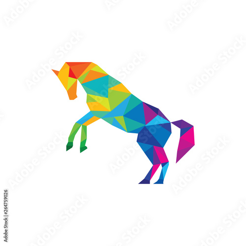 Polygonal horse, low poly isolated animal, triangular polygonal vector logo template - Vector