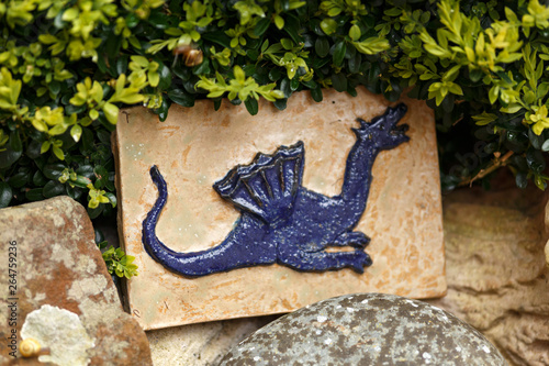 Photography old decorative vintage tile pattern with dragon.