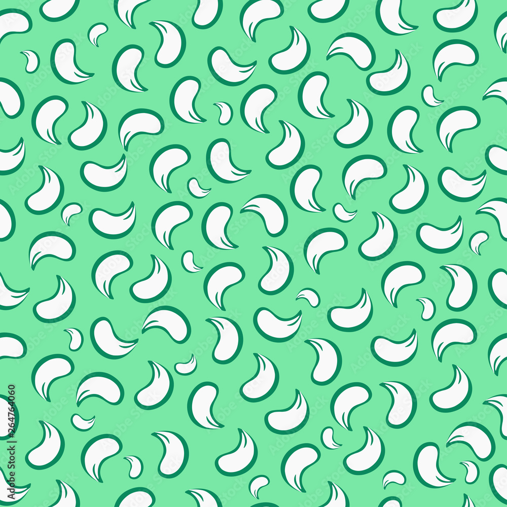 White leaves with a green outline on a green background.Falling feathers.Seamless pattern.Illustration. White leaves with a green outline on a green background.Falling feathers.Seamless pattern.Illustration.