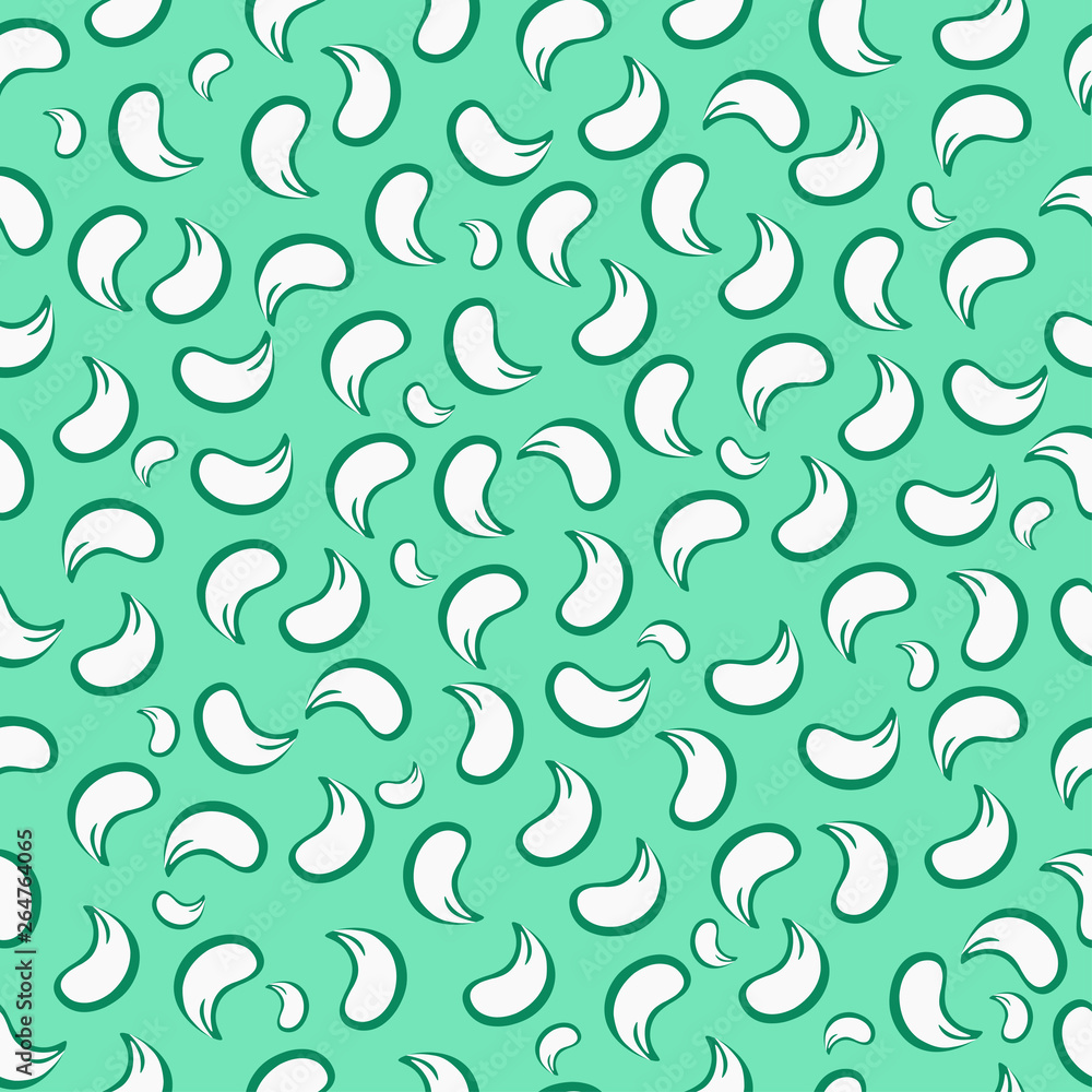 White leaves with a green outline on a green background.Falling feathers.Seamless pattern.Illustration. White leaves with a green outline on a green background.Falling feathers.Seamless pattern.Illustration.