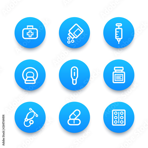 Healthcare, medical icons set in linear style