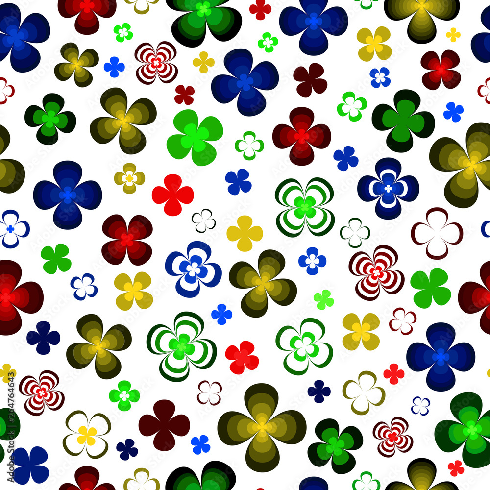 Fototapeta premium Colorful abstract yellow, green, red and blue flowers on white background.Seamless pattern.Illustration.