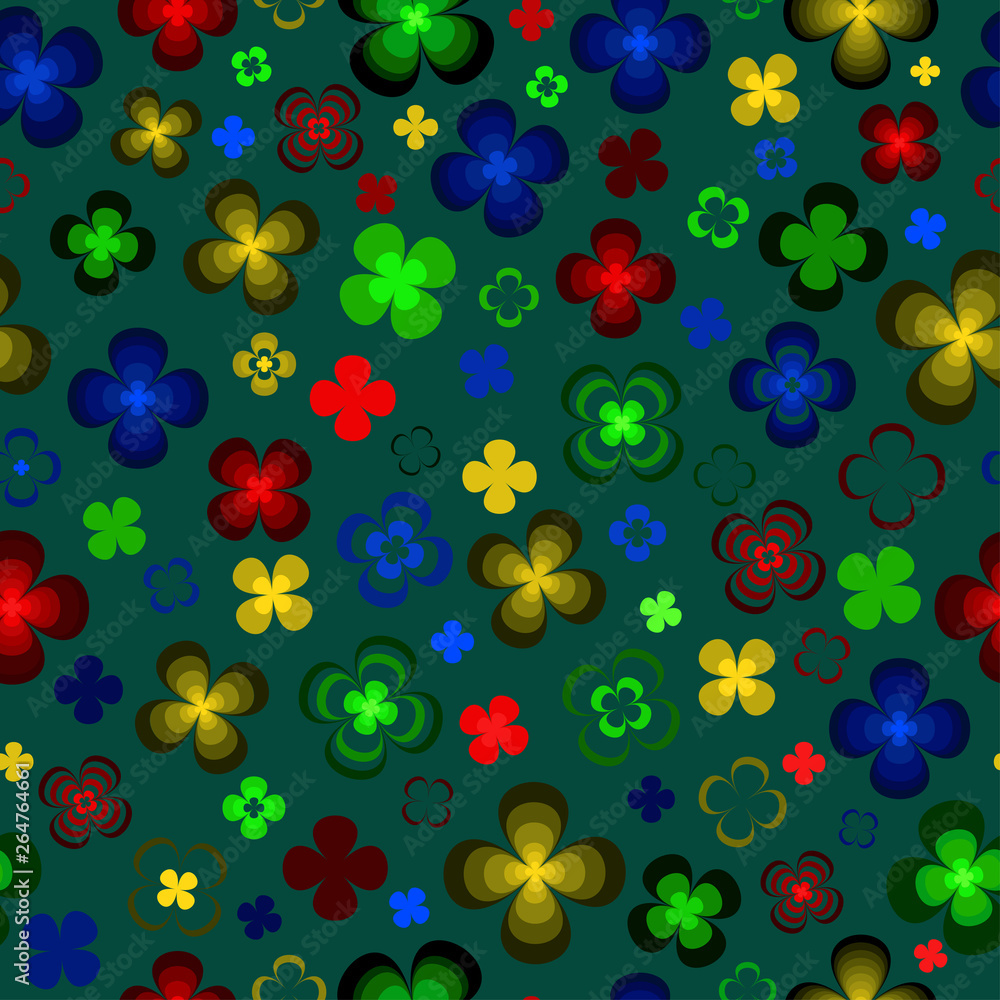 Colorful  abstract yellow, green, red and blue flowers on white background.Seamless pattern.Illustration.