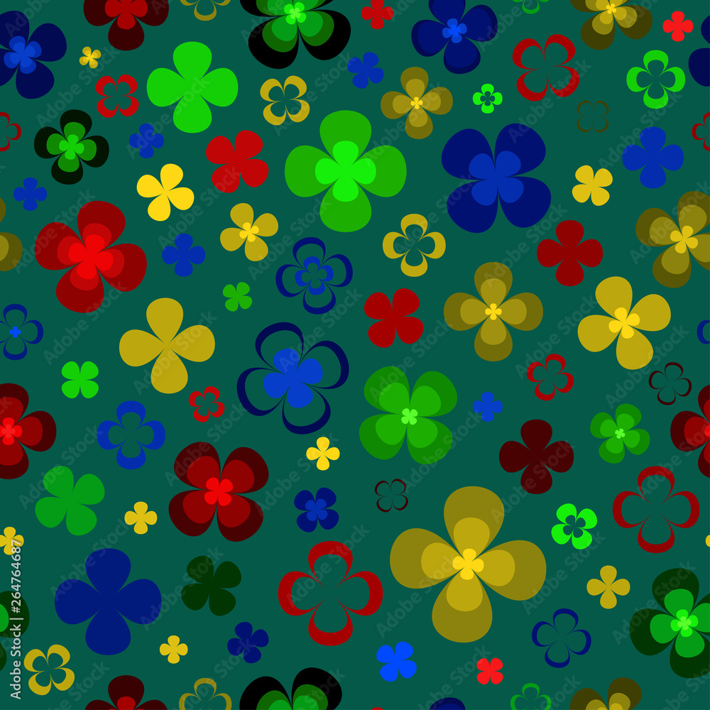 Colorful abstract yellow, green, red and blue flowers on white background.Seamless pattern.Illustration. Colorful abstract yellow, green, red and blue flowers on white background.Seamless pattern.Illustration.