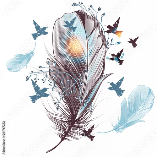 Fototapeta pióro z ptakami