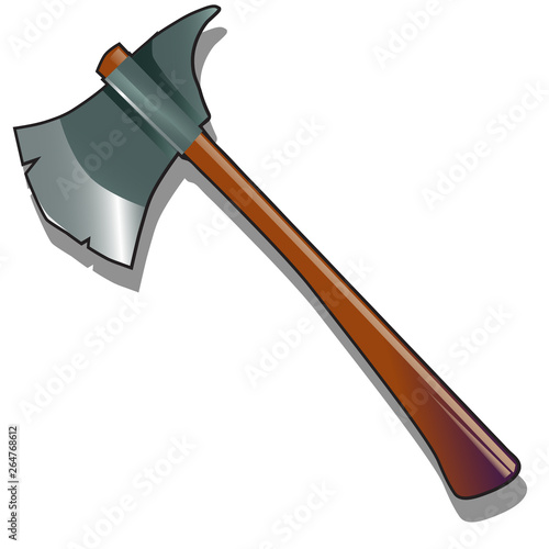 Steel axe isolated on a white background. The weapons and armor of the Viking or medieval knight. Vector cartoon close-up illustration.