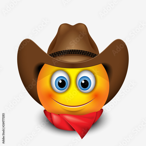 Cute smiling emoticon wearing cowboy hat, emoji