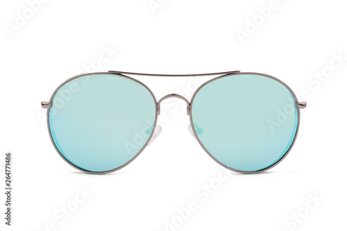 Blue Aviator Sunglasses, front view isolated on white background