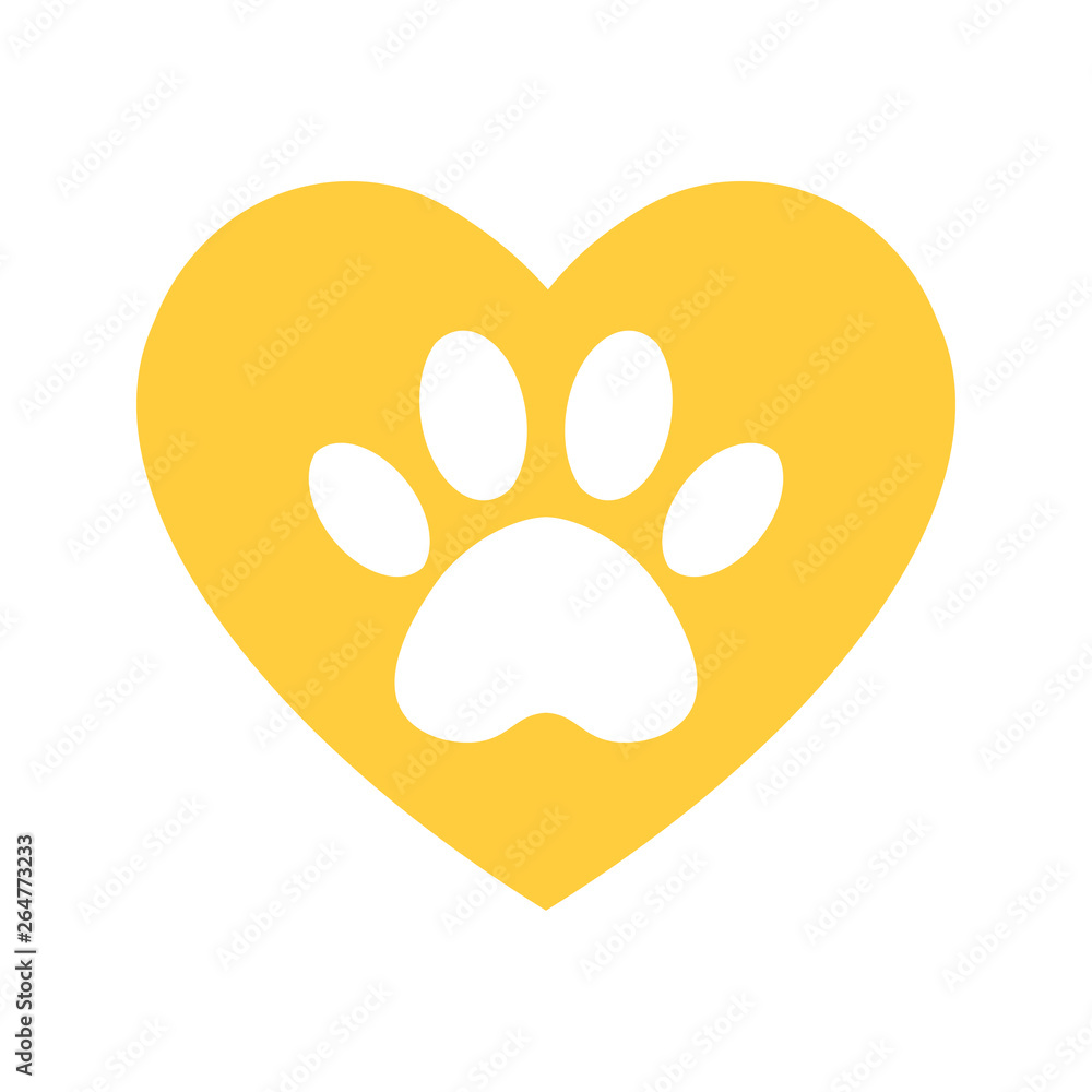 The dog's track the yellow heart. cat and dog paw print inside Stock Vector | Adobe Stock