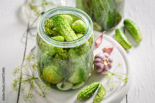 Closeup of preparation for canned cucumber in summer