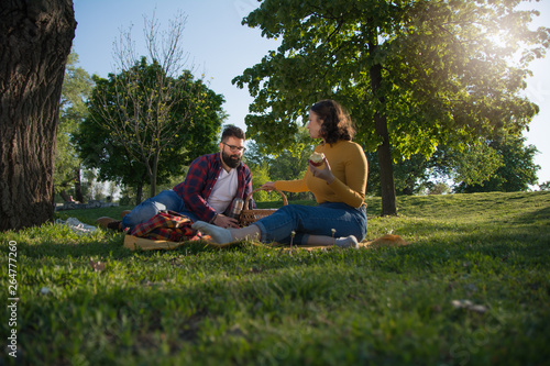 Young couple enjoying on picnic