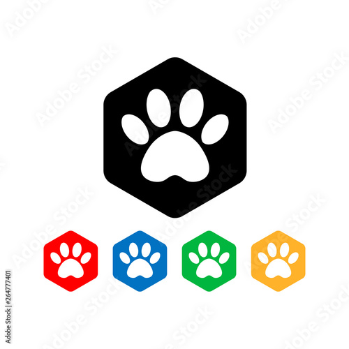 set the dog's track in the hexagon. set cat and dog paw print inside hexagon