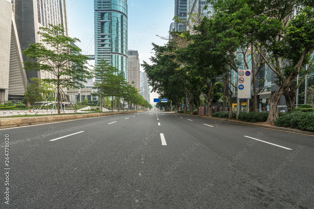 empty highway with cityscape and skyline of shenzhen,China.