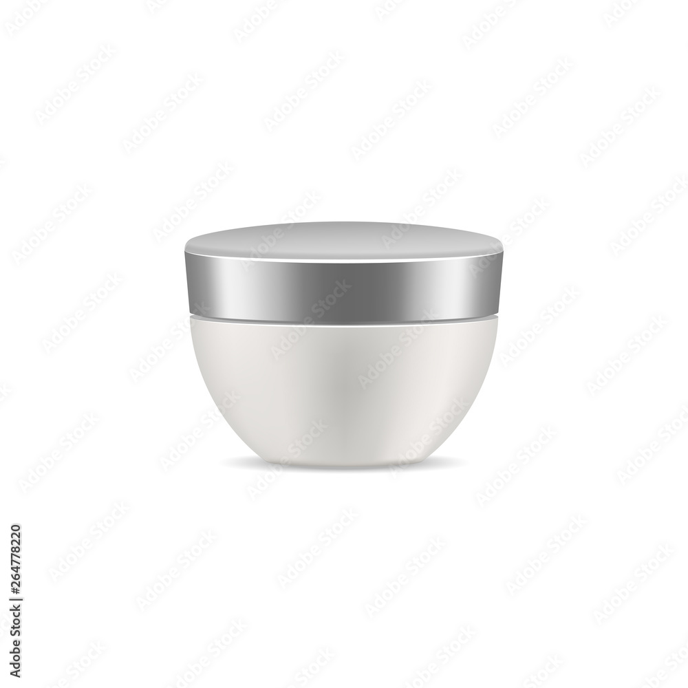 White blank cream jar. Mockup, cosmetic package, vector illustration of realistic container White blank cream jar. Mockup, cosmetic package, vector illustration of realistic container