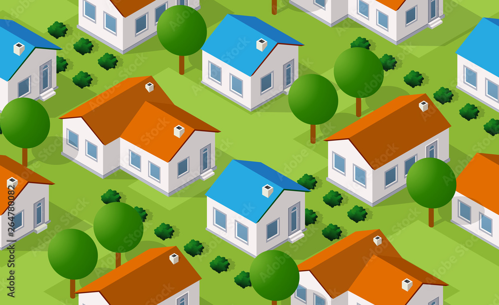 Isometric seamless pattern of countryside Isometric seamless pattern of countryside