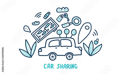 Car sharing concept. Vector flat illustration.