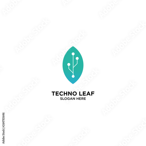 Techno Leaf logo template, vector illustration - Vector