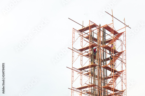 scaffolding with worker isolated from sky