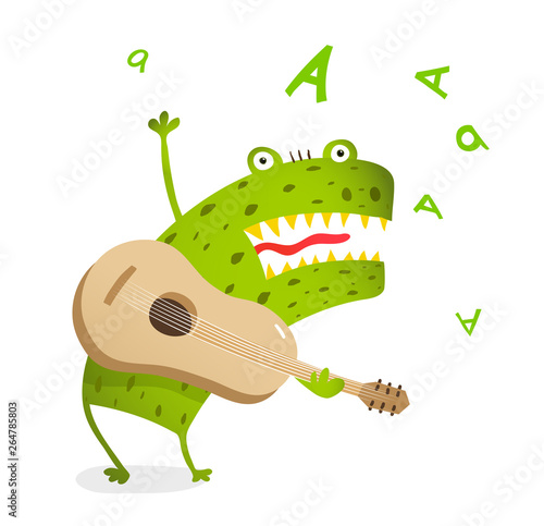 Singing and Playing Guitar Fictional Character Monster.  Funny monster playing guitar and singing. Cute music cartoon for kids.