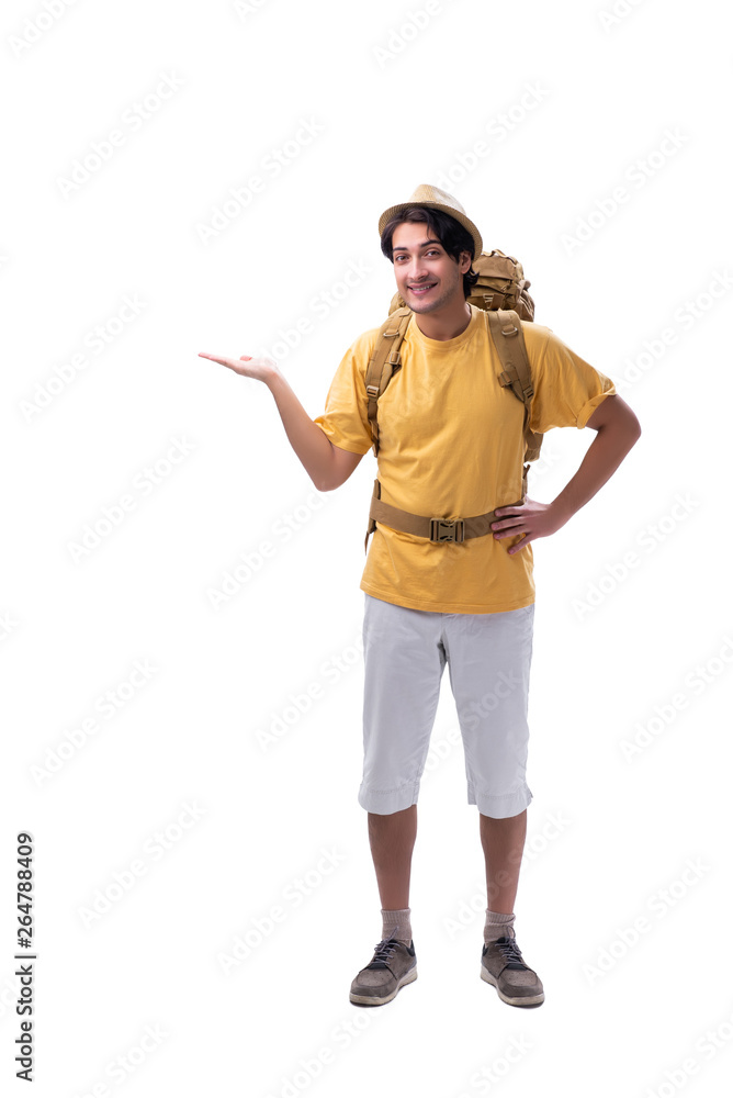 Young handsome tourist isolated on white Young handsome tourist isolated on white