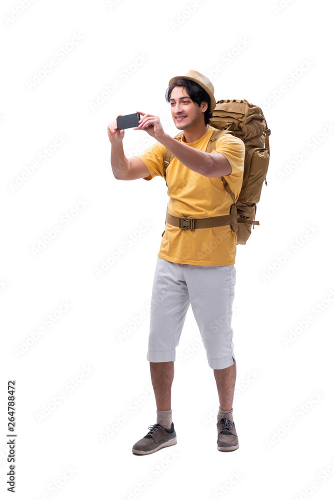 Young handsome tourist isolated on white Young handsome tourist isolated on white