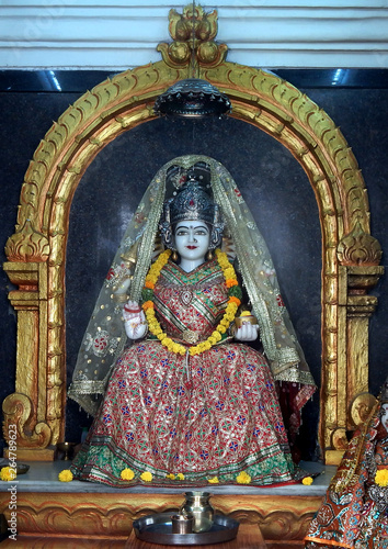 Close-up view of Indian Hindu goddess Parvathi statue in a temple photo