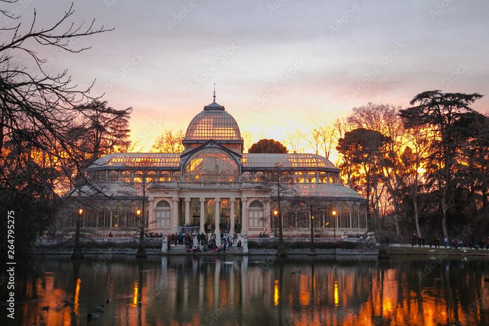 Crystal Palace (Palacio de cristal) in the Retiro Park in Madrid. Spain. It was built in 1887 to exhibit flora and fauna from the Philippines. The architect was Ricardo Velazquez Bosco.