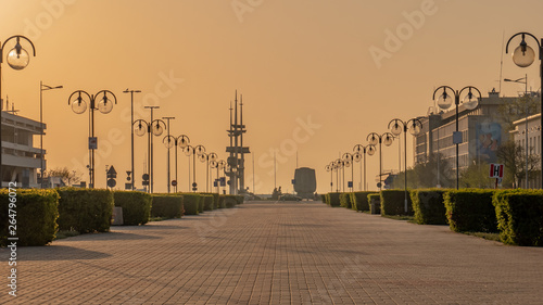 Kosciuszko promenade in the square in Gdynia. Early morning. Spring time.