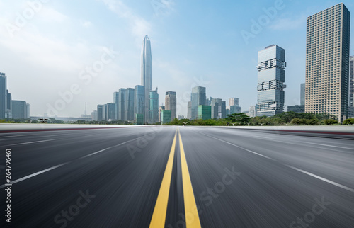 empty highway with cityscape and skyline of shenzhen China.