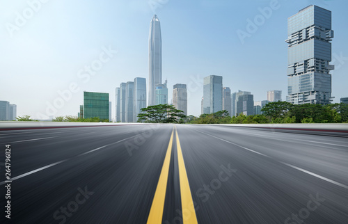 empty highway with cityscape and skyline of shenzhen China.