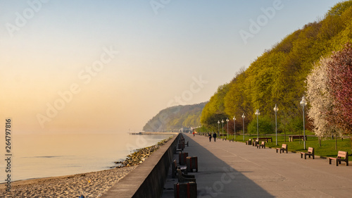 The seaside boulevard in Gdynia in the morning. Amazing concrete promenade ne...