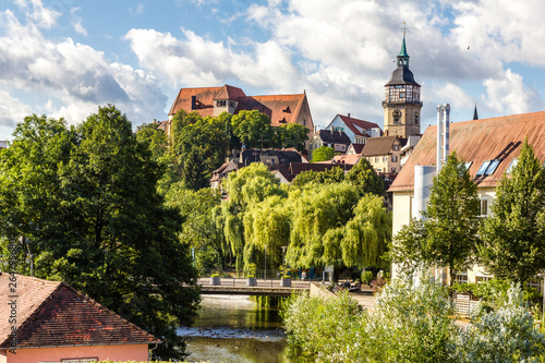 Backnang Biegel Rathaus. Stiftskirche und Stadtturm