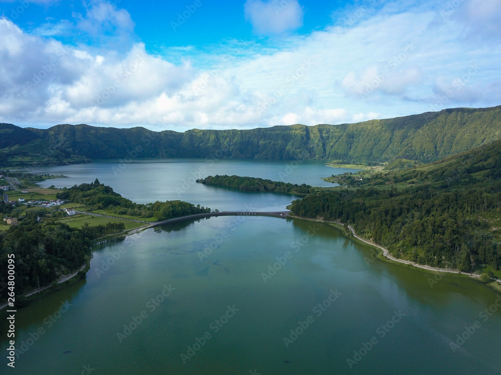 Aerial View Lagoon Sete Cidades, Sao Miguel Island, Azores, Portugal