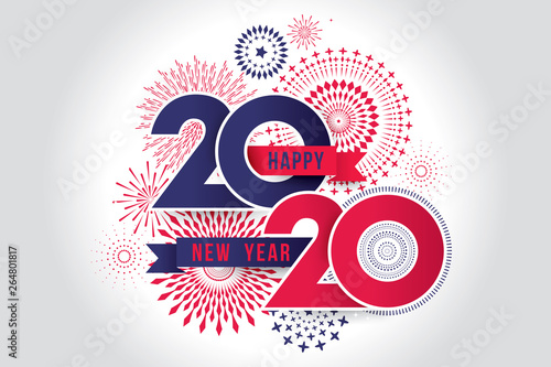 Vector illustration of  fireworks. Happy new year 2020 theme